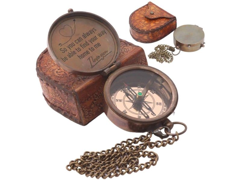 So You Can Always Find Your Way Back Home Compass | Engraved Brass Compass with Leather Case | Romantic Gifts for Him Her | Anniversary Gift for Husband | Personalized Keepsake for Men