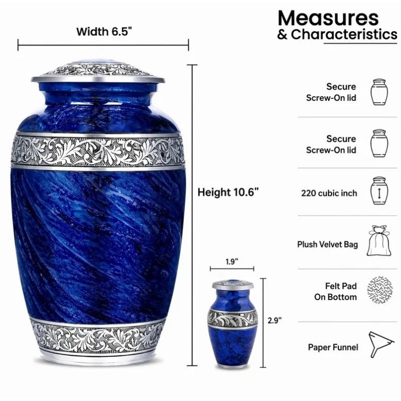 Blue Marble Cremation Urn for Human Ashes – Decorative Memorial Keepsake Urn