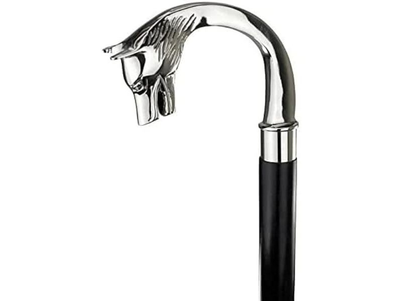 Wolf Head Brass Handle Walking Stick Design Vintage Victorian Walking Stick Walking Cane for Men & Women - Foldable, Walking Sticks for Seniors & Adults Silver & Black