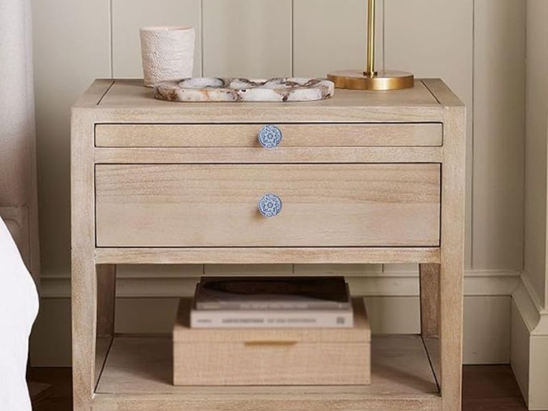 Set of 4 Blue Ceramic Cabinet Knobs – Vintage Round Drawer Pulls with Screws, Handmade Decorative Handles for Kitchen Cabinets, Cupboards, Dressers & Closets – Boho Home Décor