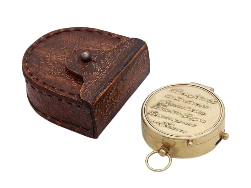 Engraved Brass Compass with Leather Case – “Go Confidently in the Direction of Your Dreams” Thoreau Quote – Vintage Nautical Compass Gift for Graduation, Travel, or Retirement