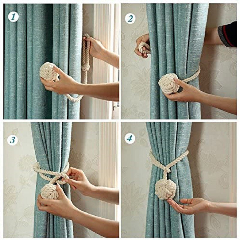 Hand Knitting Window Drape Curtain Clips Rope Tiebacks with 2 Decorative Ball Cyleibe Cotton Curtain Tiebacks Ropes 