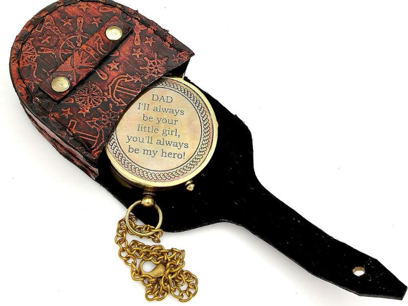 Dad I\'ll Always Be Your Little Girl Compass, Premium Handcrafted Brass Engraved Compass with Leather Case, Sentimental Gift for Father Dad from Daughter, Hero Quote Keepsake, Vintage Compass Gift