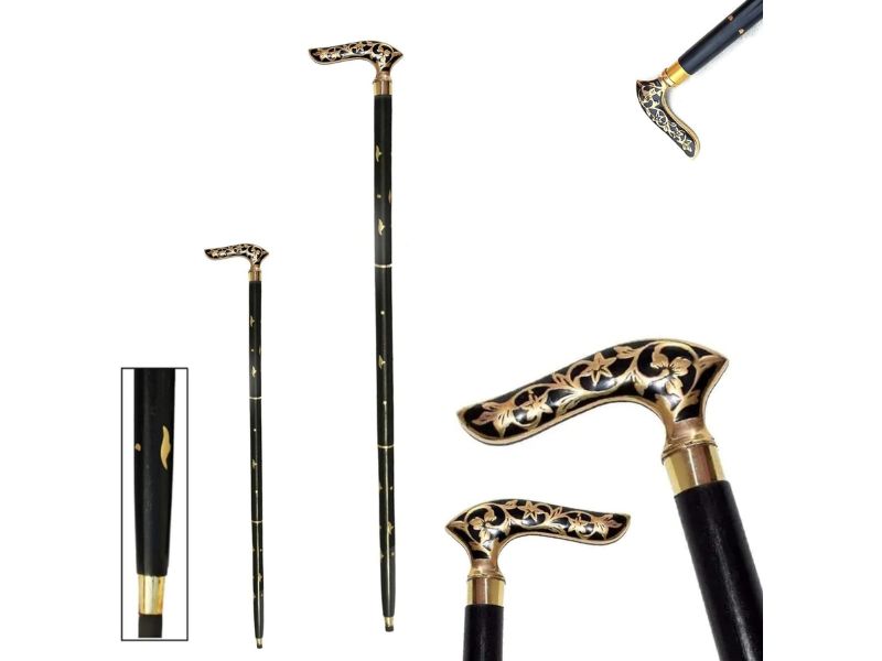 Brass Walking Solid Vintage Designer Victorian Simple Wooden Cane Antique Style Folding Walking Stick 36\