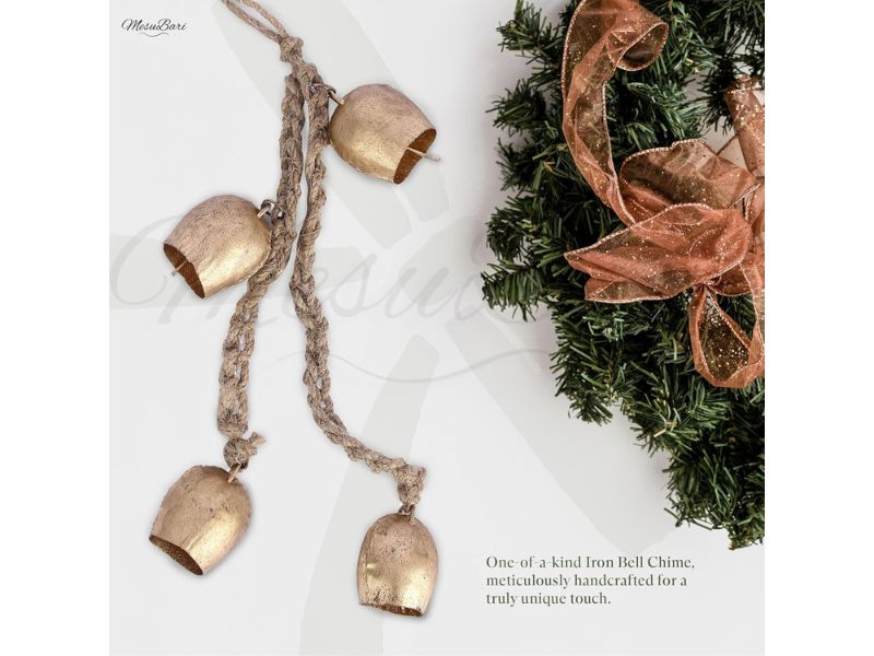 Rustic Vintage Cow Bell Wind Chime with Rope – Handmade Hanging Iron Bells for Outdoor & Indoor Decor, Garden, Patio, Balcony, Porch, Christmas & Farmhouse Home Decoration