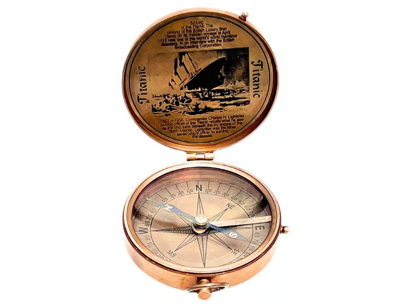 Authentic Antique Brass Titanic Compass with Lid | Vintage Maritime Magnetic Compass for Navigation & Home Decor | Nautical Sailor Gift, Directional Brass Compass, Maritime Collectible