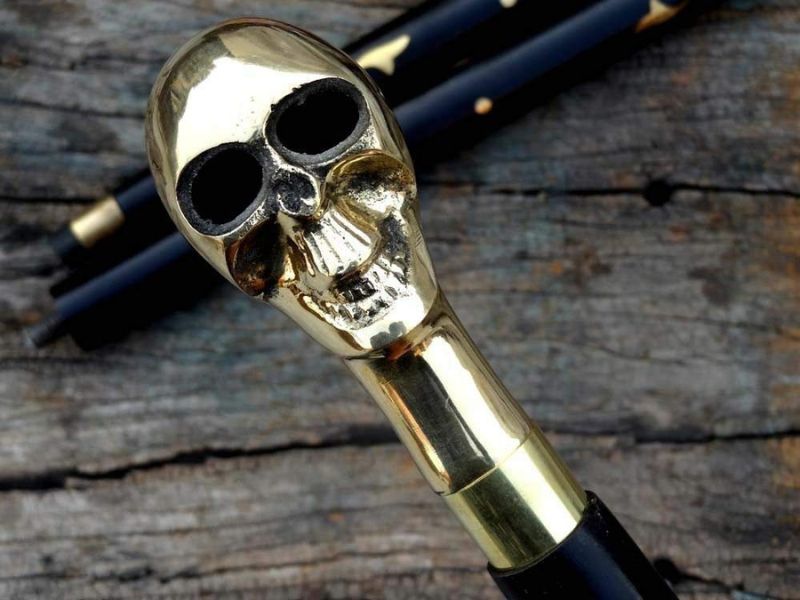 Vintage Brass Skull Walking Cane for Men and Women Black Wooden Walking Stick Antique Victorian Style Fancy Cane