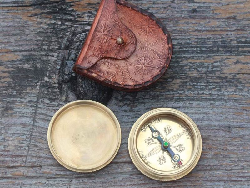 I’d Be Lost Without You” Engraved Brass Compass with Leather Case – Handmade Vintage Nautical Compass, Gift for Boyfriend, Husband, Anniversary, Valentine, Christmas, Graduation Keepsake