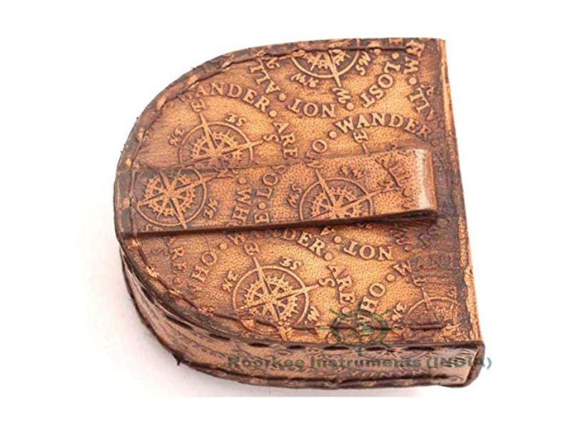 Vintage Brass Pocket Compass with Ralph Waldo Emerson Quote “Do Not Go Where the Path May Lead” – Engraved Inspirational Compass with Chain & Leather Case – Graduation, Travel, Gift for Men & Women