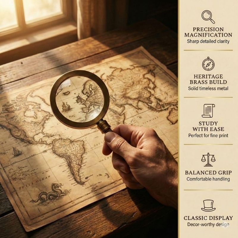 Magnifying Glass with Brass Handle, Handheld Magnifying Glass Lens, Antique Magnifier, Reading, Inspection, Coin and Stamp Inspection, Astrologer, Low Sight Elderly, Collectible Décor Gift 2.75
