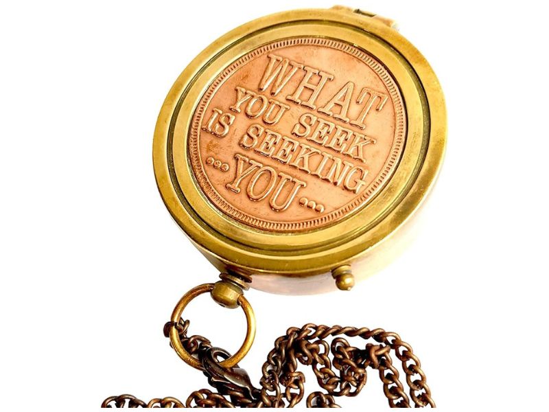 Rumi’s Brass Seek Compass with Leather Pouch & Gift Box – Inspirational Quote Compass for Graduation, Confirmation, Anniversary, Birthday, Valentine, New Year, Corporate Gifts, Adventure Keepsake