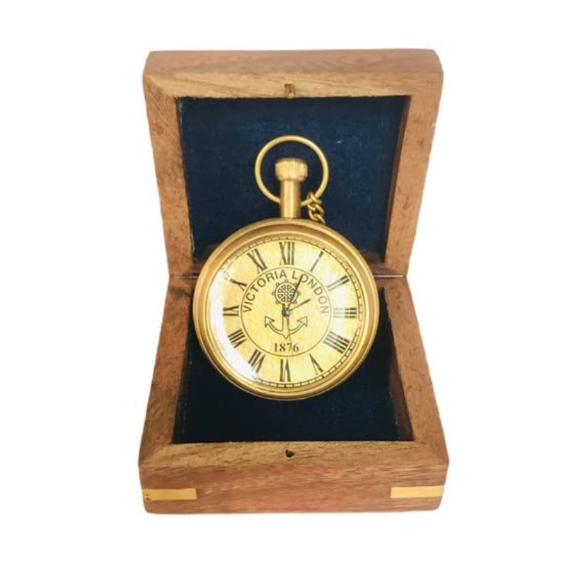 Handmade Antique Victoria London Pocket Watch with Wooden Box