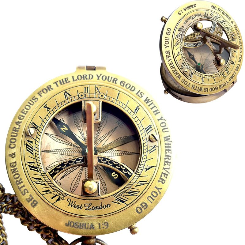 Nautical Brass Sundial Compass with Leather Case and Chain Steampunk Accessory Antiquated Finish Beautiful Handmade Gift Sundial Clock