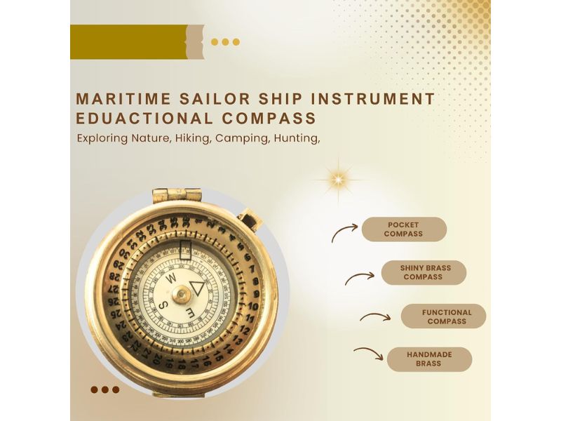 Marine Brass Vintage Pocket Compass | Handmade Nautical Maritime Ship Navigation Instrument | Antique Sailor Compass for Gifts, Education & Home Decor