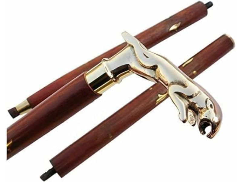 Jaguar Brass Handle Walking Cane – 3 Fold Wooden Walking Stick for Men & Women – Handmade Vintage Brass Handle Cane with Polished Hardwood Shaft – 37 Inch Collectible Gift & Decorative Accessory