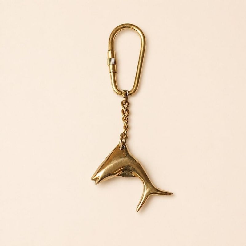 Solid Brass Dolphin Keychain, Dolphin Bag Charm, Nautical Key Ring, Ocean Lover Gift, Brass Keychain, Coastal Gift for Her Him