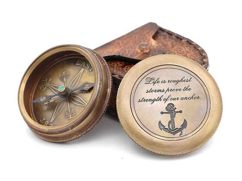 Life Is the Toughest Storms Prove the Strength of Your Anchor” Solid Brass Compass with Leather Case – Inspirational Quote Engraved Nautical Gift for Graduation, Travel & Adventure Lovers