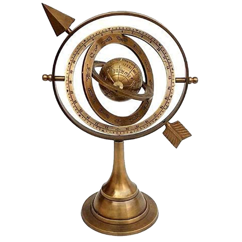 Vintage Star Antique Brass Armillary Sphere with Sundial Arrow Nautical Maritime Astrolabe Engraved Globe