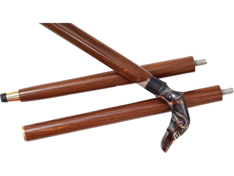 Vintage Brass Dog Head Handle Wooden Walking Cane – Antique Style Walking Stick for Men & Women, Collectible Gift, Handmade Brown Wood Shaft, 37 Inch Decorative Walking Stick