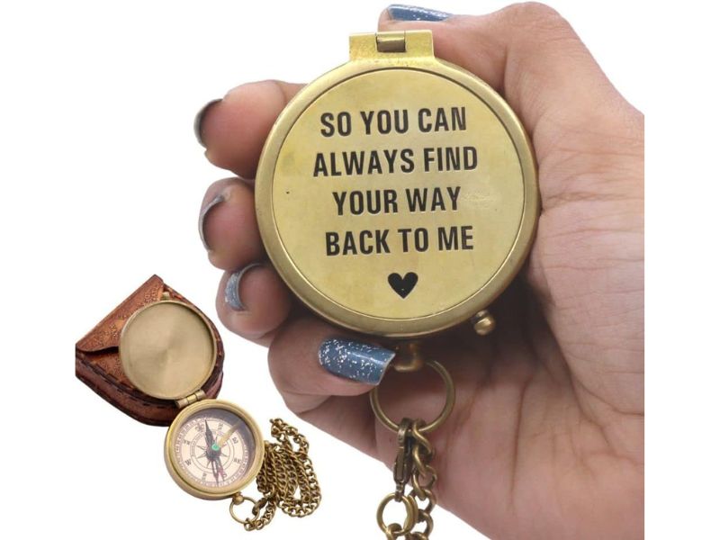Solid Brass Personalized Engraved Compass with Leather Case – “So You Can Always Find Your Way Back to Me” Quote | Romantic Gift, Graduation, Birthday, Father to Son, Anniversary Keepsake