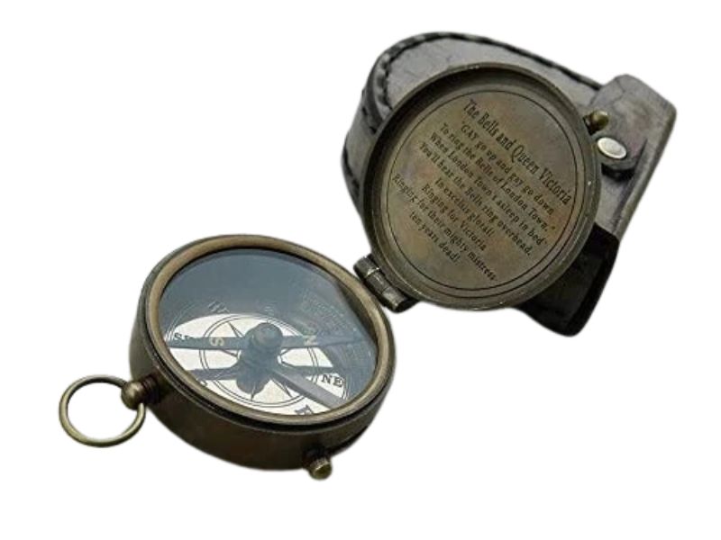 Vintage Victorian Brass Pocket Compass 1875 with Handmade Leather Case | Antique Maritime Navigation Compass | Collectible Gift for Men, Travelers & Home Office Decor