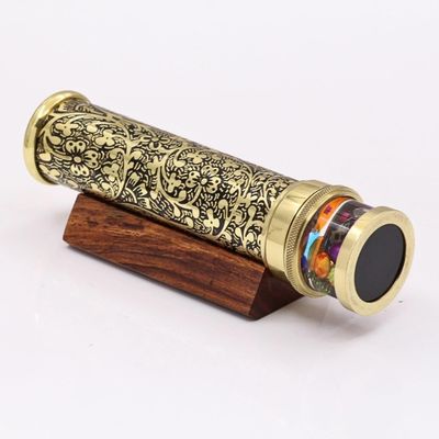 Handcrafted Giant Etched Brass Kaleidoscope – Antique Lacquered Optical Toy with Oil Object Chamber – Unique Home Décor Collectible &amp; Artistic Gift for Adults and Collectors