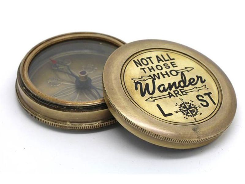 Not All Those Who Wander Are Lost Brass Compass with Leather Case – Engraved Tolkien Quote Pocket Compass – Inspirational Graduation, Baptism, or Confirmation Gift for Him, Adventure Keepsake