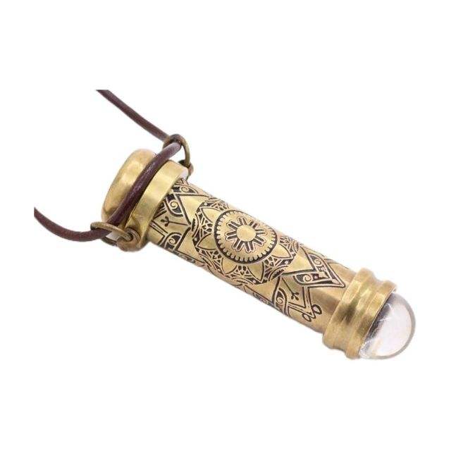 Handmade Brass Teleidoscope/Kaleidoscope Pendant Necklace with Etched Mandala Pattern, Pocket Scope Locket with Leather Cord