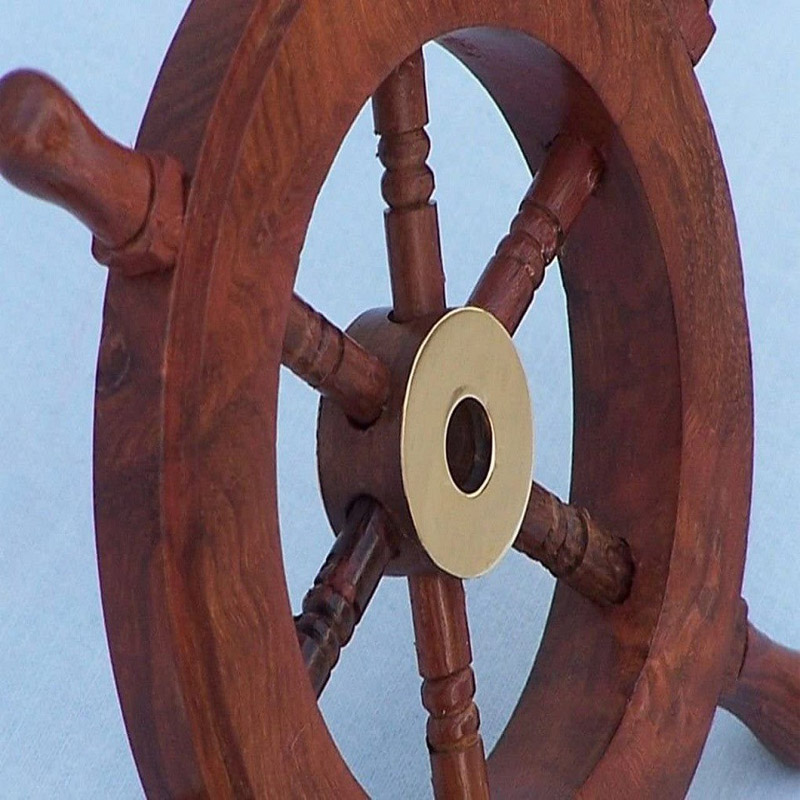 Roorkee Instruments Nautical Pirate Deluxe Class Wood and Brass Decorative Ship Wheel 6 inches- Nautical Gifts