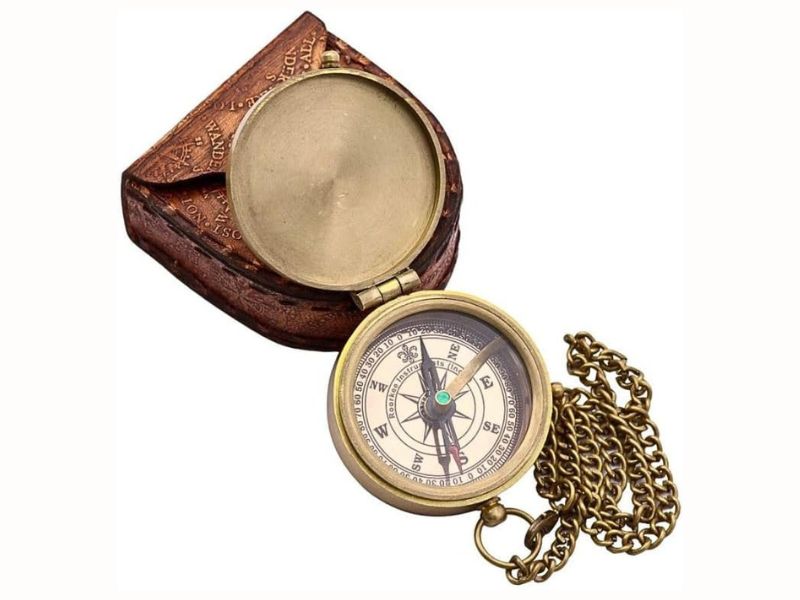 Handcrafted Brass Compass with Leather Case – Engraved Ralph Waldo Emerson Quote “Do Not Go Where the Path May Lead” – Inspirational Graduation, Retirement, and Adventure Gift for Him, Dad, Son