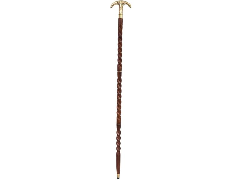 Vintage Brass Anchor Handle Walking Cane – Handcrafted Wooden Spiral Shaft Stick – Antique Nautical Style Cane for Men & Women – Decorative Collectible Gift for Sailors, Gentlemen, and Seniors