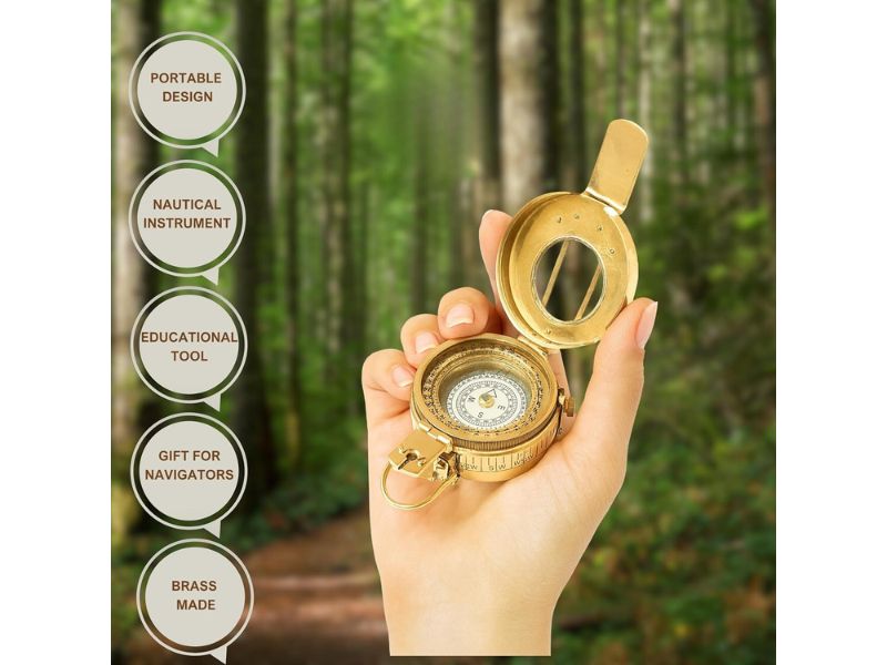 Marine Brass Vintage Pocket Compass | Handmade Nautical Maritime Ship Navigation Instrument | Antique Sailor Compass for Gifts, Education & Home Decor