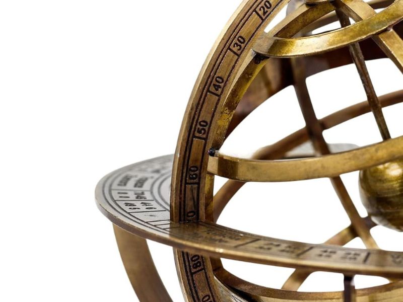Antique Brass Armillary Sphere Globe 11 Inch | Premium Polished Finish, Wooden Base | Vintage Nautical Celestial Globe Decor | Tarnish Resistant Astronomical Model | Ideal Gift for Home Office Study