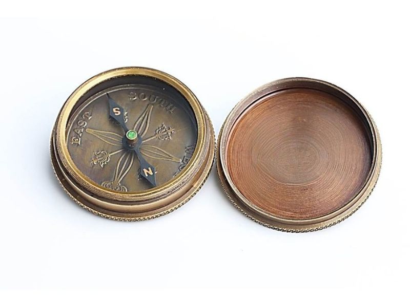 Follow Your Inner Compass – Solid Brass Directional Pocket Compass with Leather Carry Case Embossed with Compass Rose | Free Custom Engraving | Inspirational Travel Gift for Men & Women