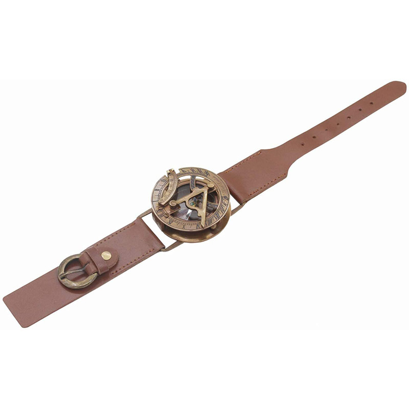 Antique Nautical Vintage Directional Magnetic Sundial Clock Wrist Marine Compass Navitron Steampunk Baptism Gifts with Leather Wrist Single Band for Loved Ones, Love, Fiancé 2.5 inches