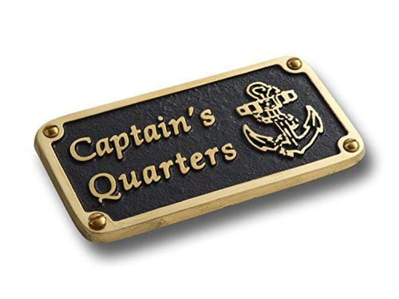 Captain’s Quarters Brass Plaque – Nautical Bathroom Wall Sign | Funny Beach Theme Décor | Vintage Maritime Door Plate | Handmade Solid Brass Wall Decoration for Home, Cabin, or Boat