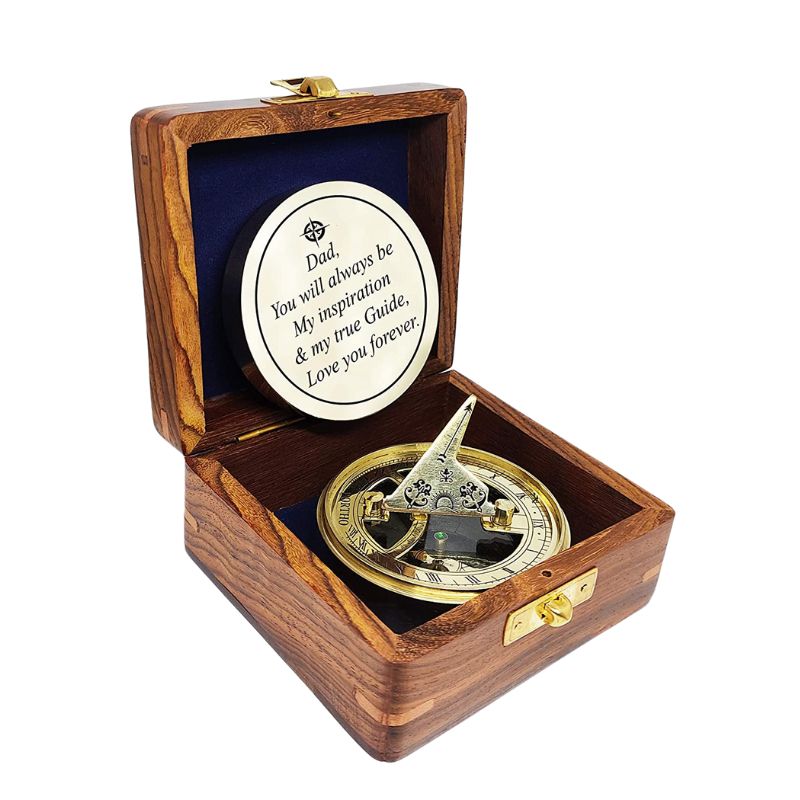 Engraved Sundial Compass with Wooden Box from Son Daughter to Dad Birthday Gifts Graduation Day Gift Gift for Dad