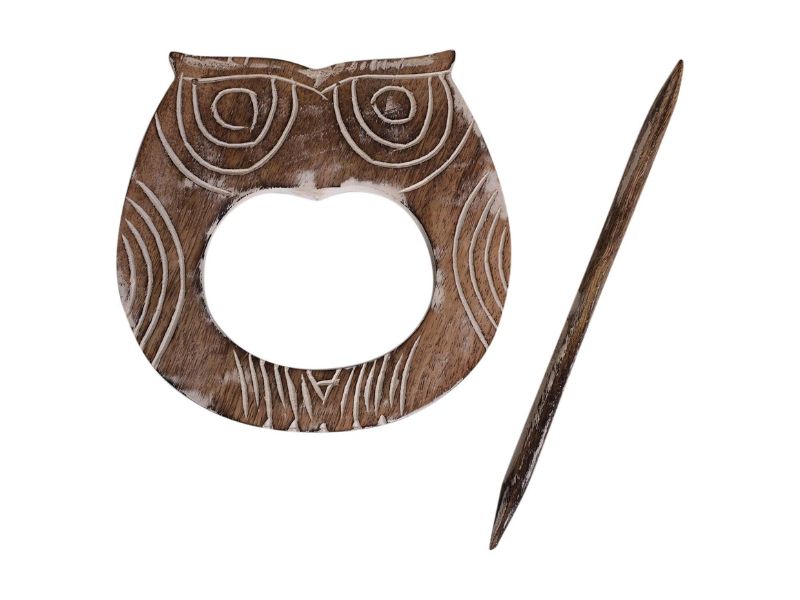 Hand Carved Wooden Owl Curtain Tie Back Holders Set of 2 with Sticks | Rustic Boho Window Drape Tiebacks | Decorative Animal Design Curtain Holdbacks for Living Room, Bedroom, or Office