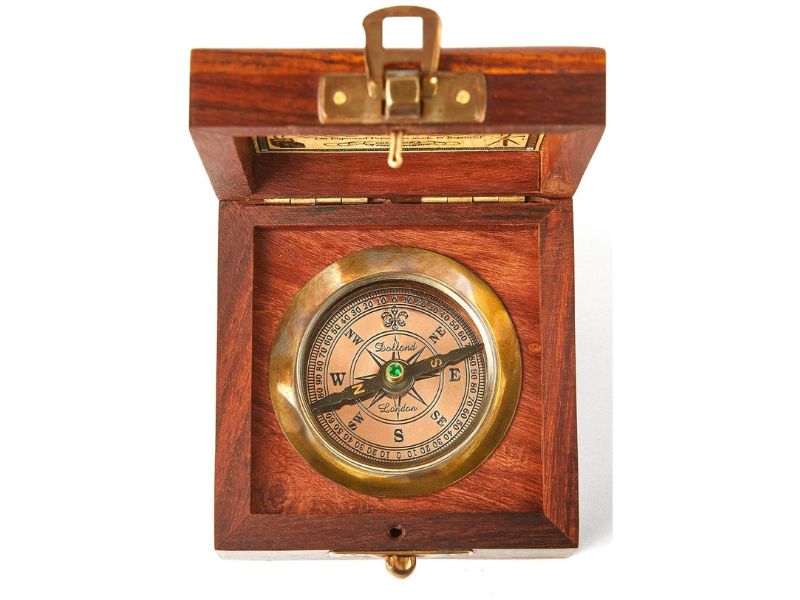 Handmade Antique Vintage Brass Compass in Rosewood Box | Exquisite Nautical Compass for Home Decor | Pocket Compass Gift for Every Occasion