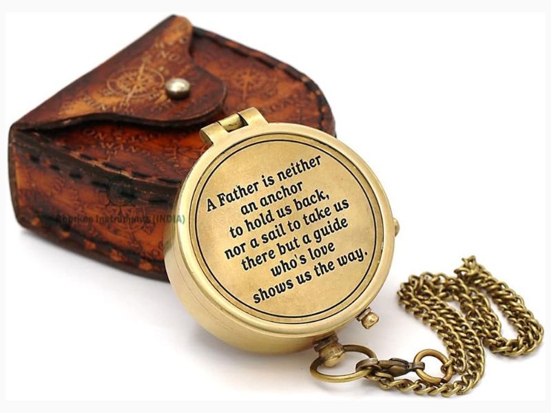 Antique Brass Nautical Compass with Scripture Quote Engraved – Inspirational Directional Magnetic Compass with Leather or Wooden Case – Baptism, Confirmation & Christian Gift for Dad from Son or Daughter