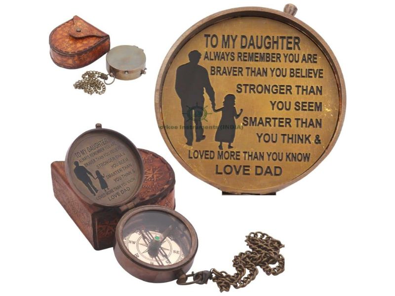 To My Daughter Gifts from Dad – Solid Brass Engraved Compass with Leather Case | Graduation, Baptism, Wedding & Confirmation Gifts for Daughter | Inspirational Quote Keepsake Compass
