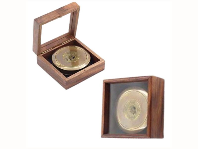 Handmade Brass Compass with “The Road Not Taken” by Robert Frost Engraved – Vintage Adventure Compass with Glass-Top Wooden Box – Inspirational Graduation Gift for Son, Daughter, Traveler