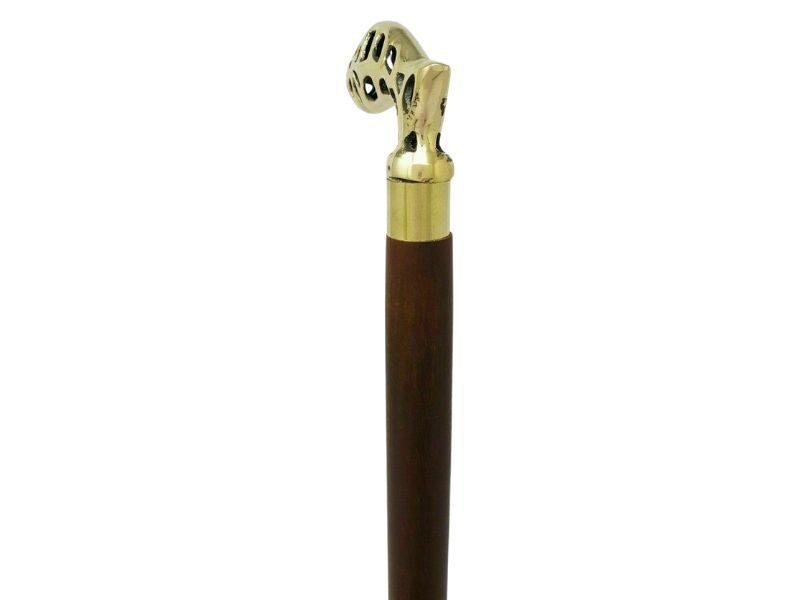 Vintage Brass Leaf Design Handle Wooden Walking Cane – Elegant Decorative Walking Stick for Men & Women – Handmade Brass Handle with Polished Hardwood Shaft – 37 Inch Collectible Gift Cane