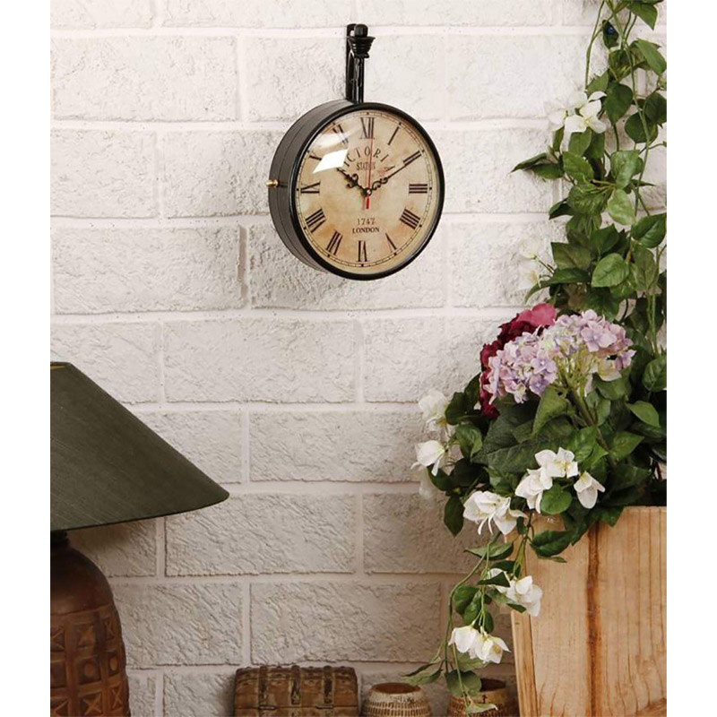 Gift 12-Inch Dial Vintage Antique Black Station Double Side Wall Clock 