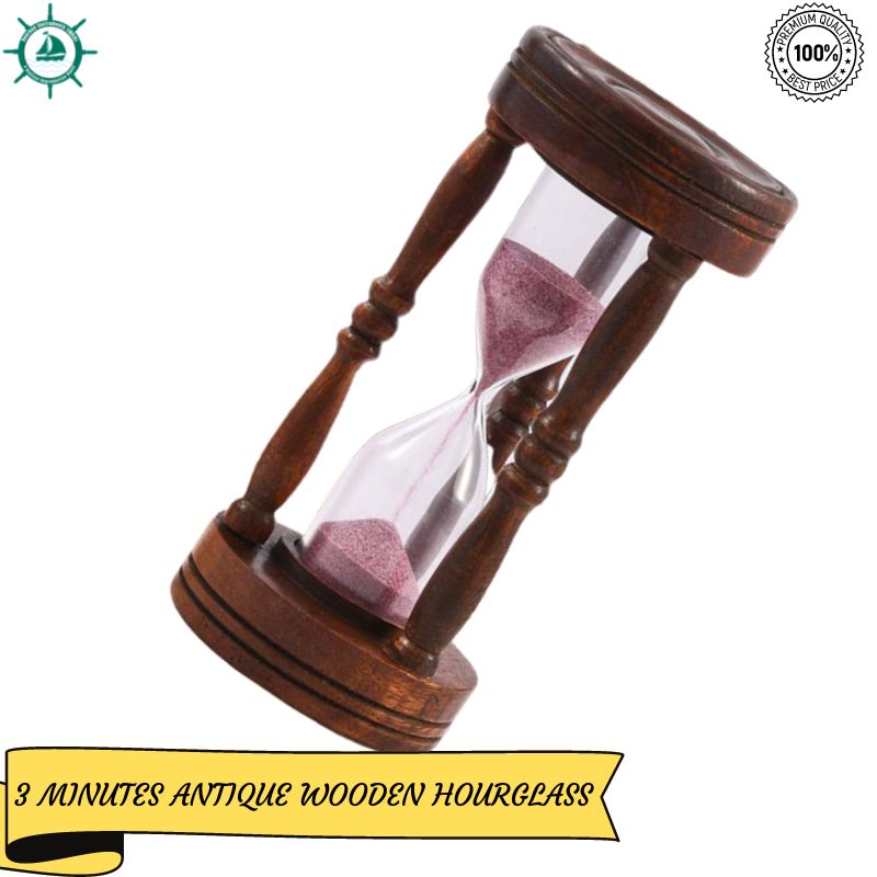 Home Decor Hourglass Timing Sand Timer Vintage Wooden Handcrafted Pedestal 3 Min Sand Timer