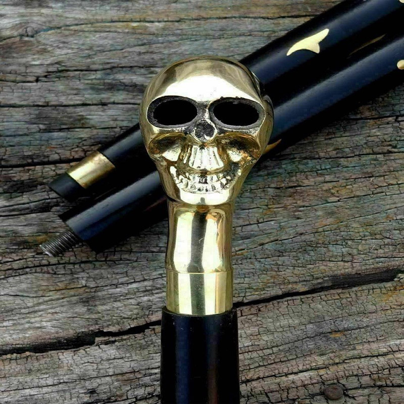 Skull Head Handle Walking Stick Antique Brass Walking Stick Cane Designer Wooden Walking Stick Handmade Cane Great Collectible Gift Item for Nautical Lover