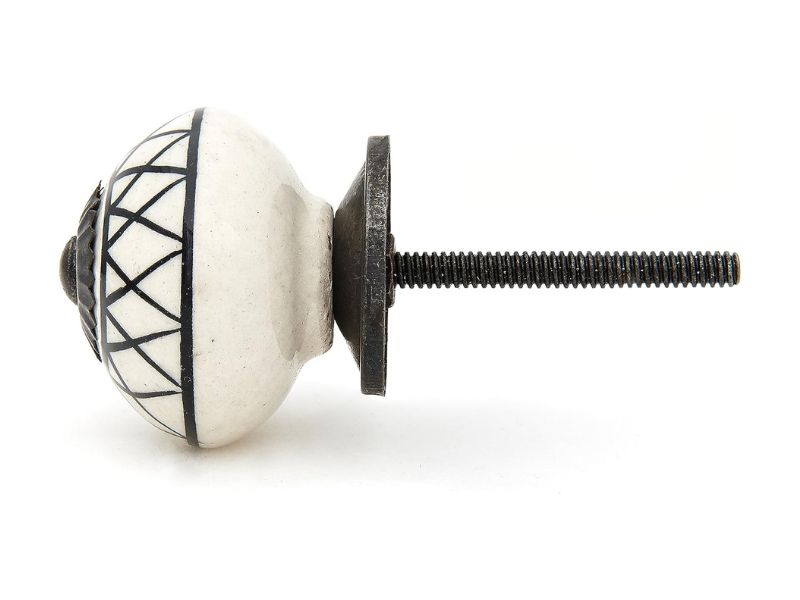 Black Lines Pattern Ceramic Drawer Knobs – Set of 12 Decorative Cabinet Pulls for Dresser, Wardrobe, Cupboard & Doors