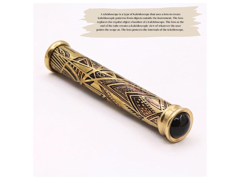 Handmade Antique Brass Teleidoscope Vintage Wooden Display Stand Unique Nautical Decor and Collectible Gift