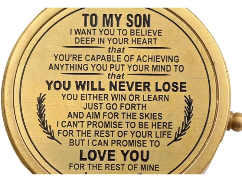 To My Son Brass Compass with Leather Case | Engraved Inspirational Quote Compass Gift from Mom & Dad | Vintage Nautical Compass for Graduation, Birthday, Christmas, or Travel Keepsake