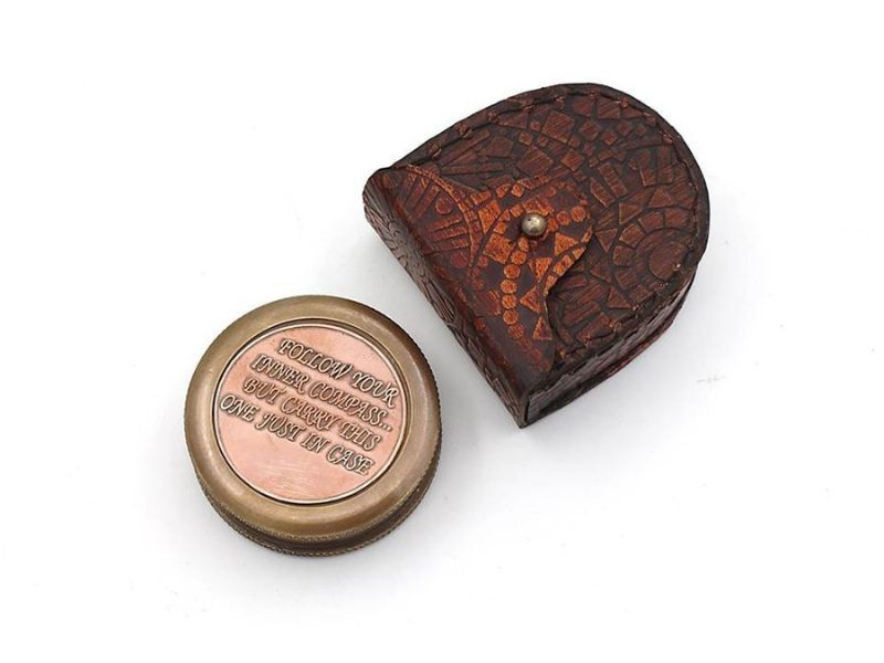 Follow Your Inner Compass But Carry This One Just in Case – Engraved Solid Brass Pocket Compass with Leather Case | Inspirational Quote Compass Gift for Graduation, Birthday, Travel, Men & Women